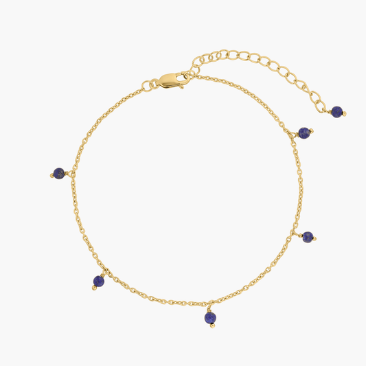 Brățara de picior din argint Golden Gem Droplet - Lapis Lazuli - Indira